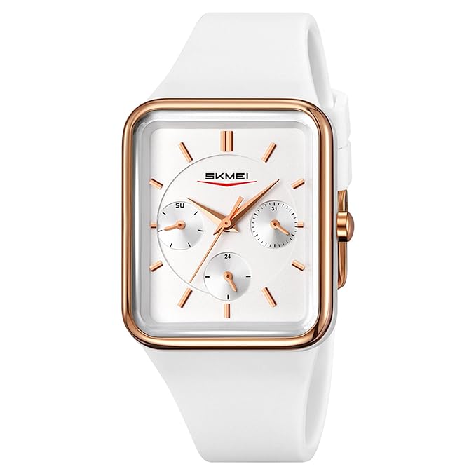 Minimalist Rectangular Analog Wrist Watch with Silicone Strap for Women