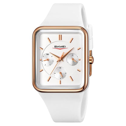 Minimalist Rectangular Analog Wrist Watch with Silicone Strap for Women