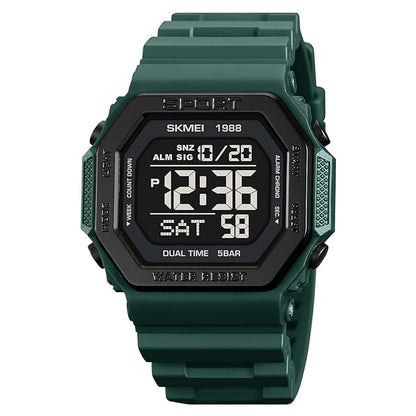 Stylish Digital Sports Watch for Men with Square Dial Dual Time Alarm Stopwatch Luminous Display and Durable Strap