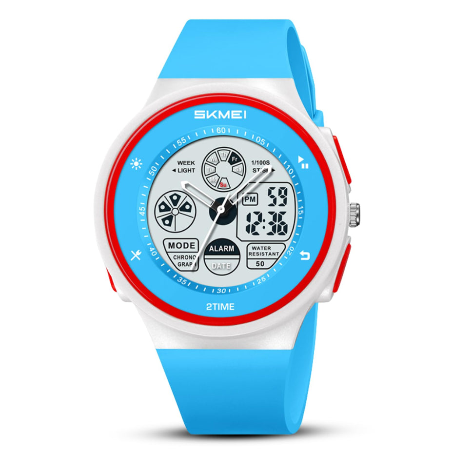 Digital Watch for Kids with Light Blue Polyurethane Strap and Round Dial for Casual & Formal Wear
