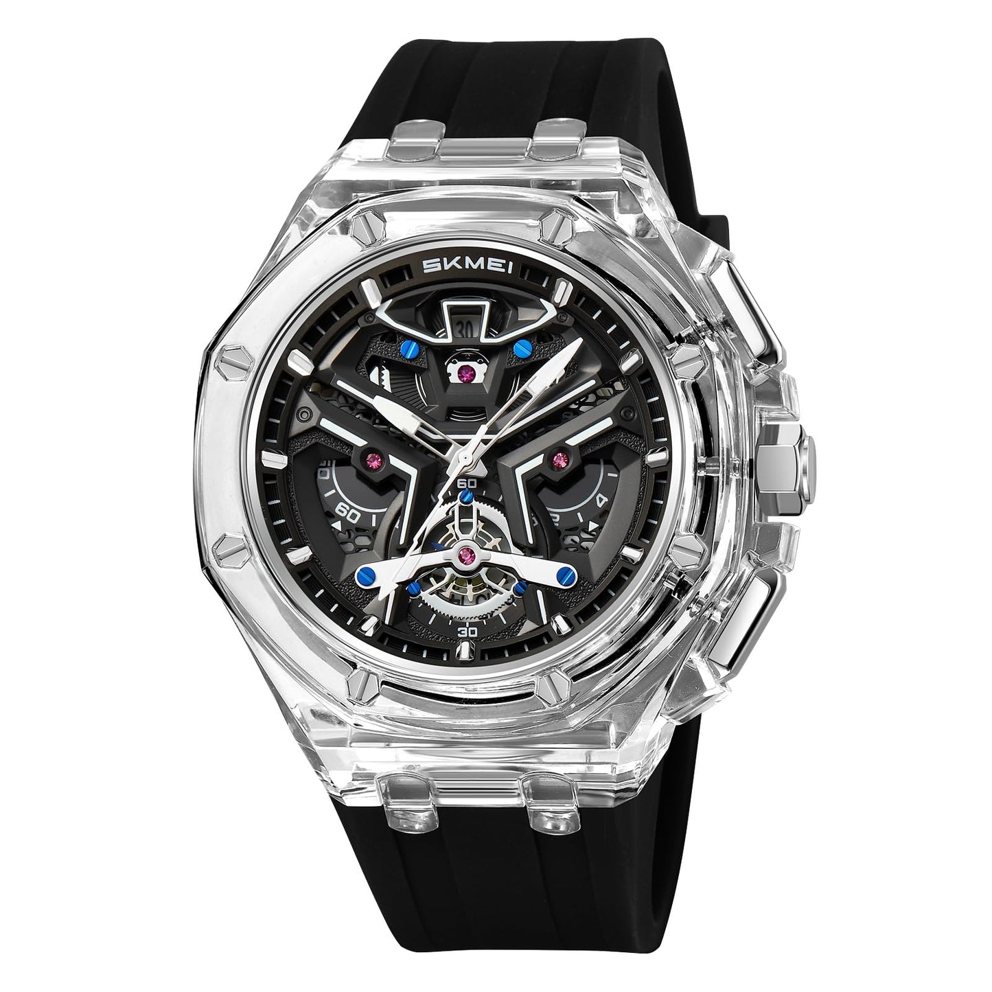 Dynamic Skeleton Dial Sport Watch with Bold Silicone Band