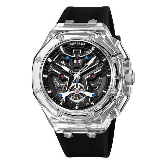 Dynamic Skeleton Dial Sport Watch with Bold Silicone Band
