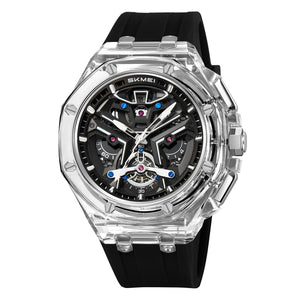Dynamic Skeleton Dial Sport Watch with Bold Silicone Band