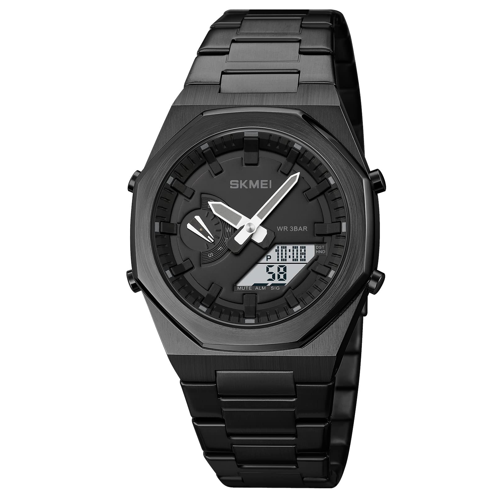 Analog-Digital Watch for Men with Black Metal Strap and Round Dial for Casual & Formal Wear