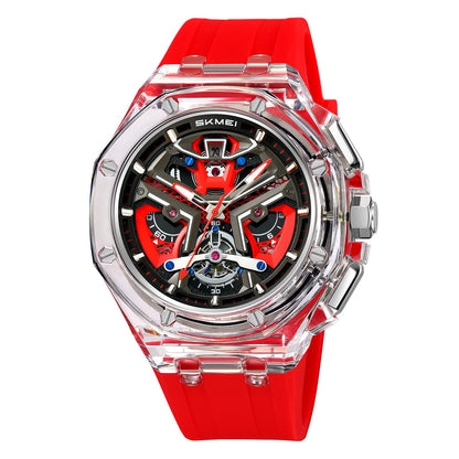 Dynamic Skeleton Dial Sport Watch with Bold Silicone Band