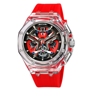 Dynamic Skeleton Dial Sport Watch with Bold Silicone Band