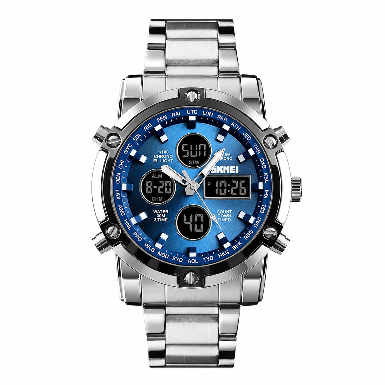 Luxury Analog Digital Stainless Steel Watch for Men with Dual Time Display and Premium Business Style