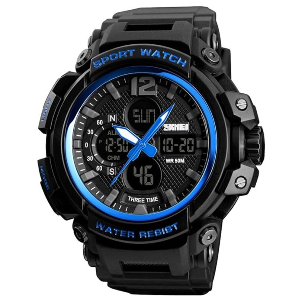 Rugged Dual Display Sports Wrist Watch with Resin Strap For Men