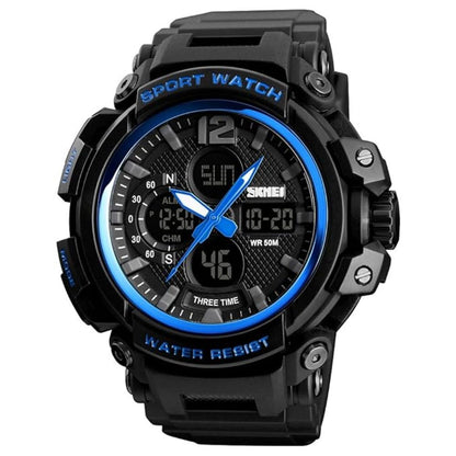 Rugged Dual Display Sports Wrist Watch with Resin Strap For Men