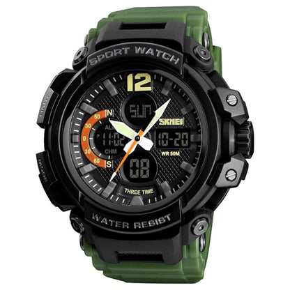 Rugged Dual Display Sports Wrist Watch with Resin Strap For Men