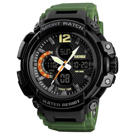 Rugged Dual Display Sports Wrist Watch with Resin Strap For Men