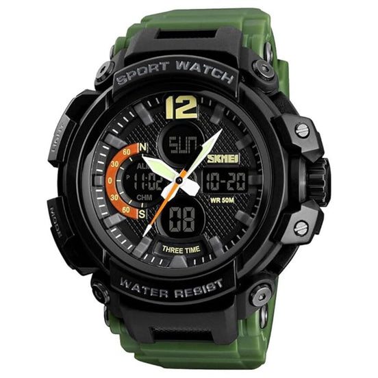 Analog-Digital Watch for Men with Army Green Polyurethane Strap and Round Dial for Casual & Formal Wear