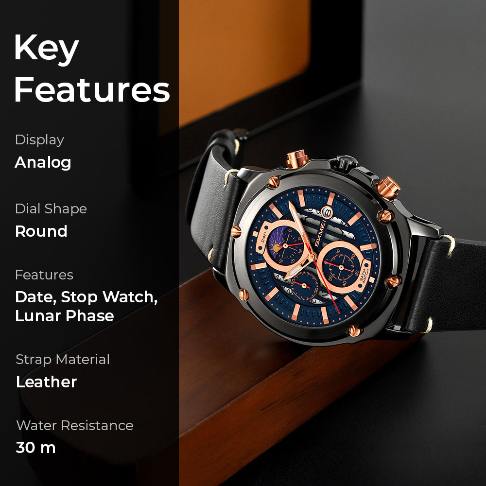 Skmei Quartz Analog Dial Leather Strap Watch for Men - 9351