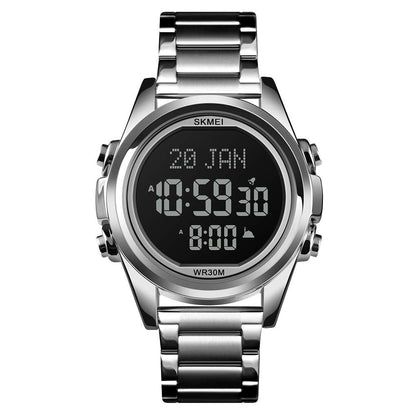 Digital Display White Dial Zinc Alloy Men's Stainless Steel Black Color Stylish Watch
