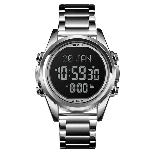 Digital Display White Dial Zinc Alloy Men's Stainless Steel Black Color Stylish Watch