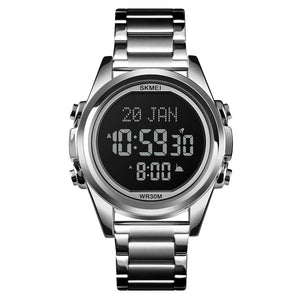 Digital Display White Dial Zinc Alloy Men's Stainless Steel Black Color Stylish Watch