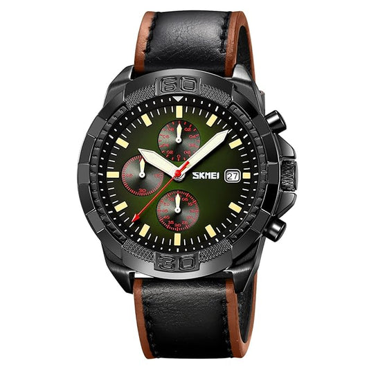 Men Quartz Watch Six Pointer Popular Leather Strap Waterproof Watch