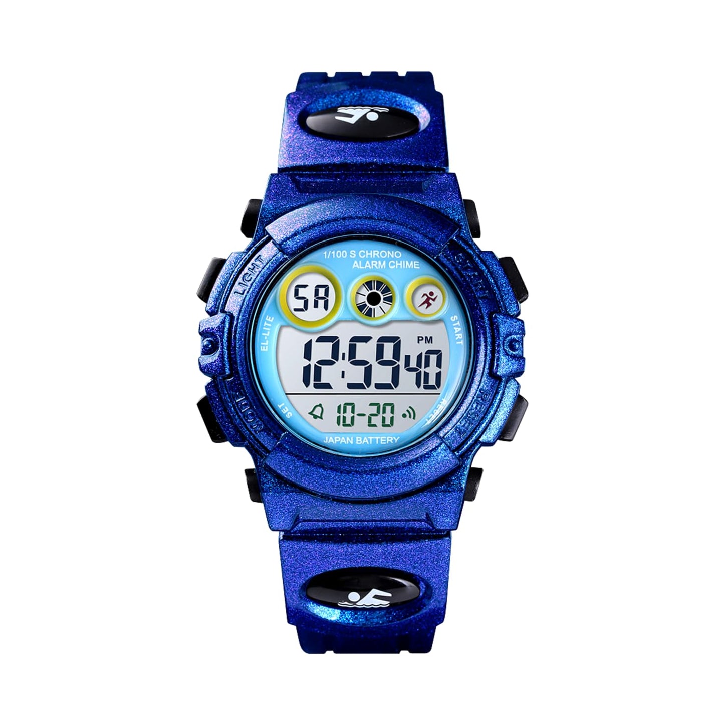 Kids Sports Multi Function Digital Watch, Multicolor Dial Sky ABS Case Kid's Watch, PU Rubber Strap Band, Waterproof LED Light Children Wristwatch