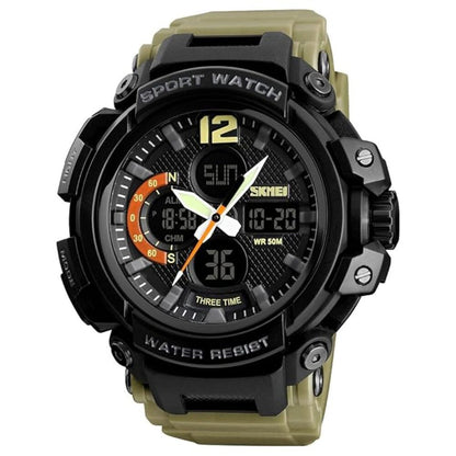 Rugged Dual Display Sports Wrist Watch with Resin Strap For Men
