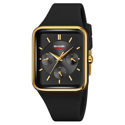 Minimalist Rectangular Analog Wrist Watch with Silicone Strap for Women