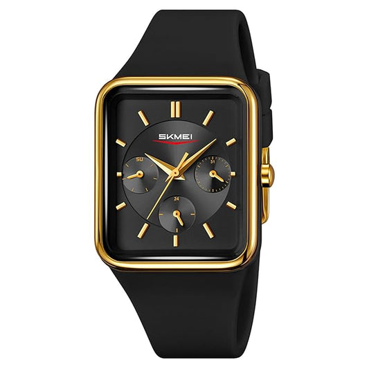 Minimalist Rectangular Analog Wrist Watch with Silicone Strap for Women