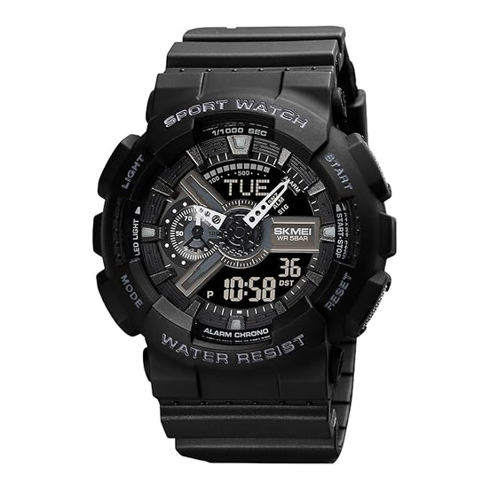 Analog-Digital Watch for Men with Black Silicone Strap and Round Dial for Casual & Formal Wear