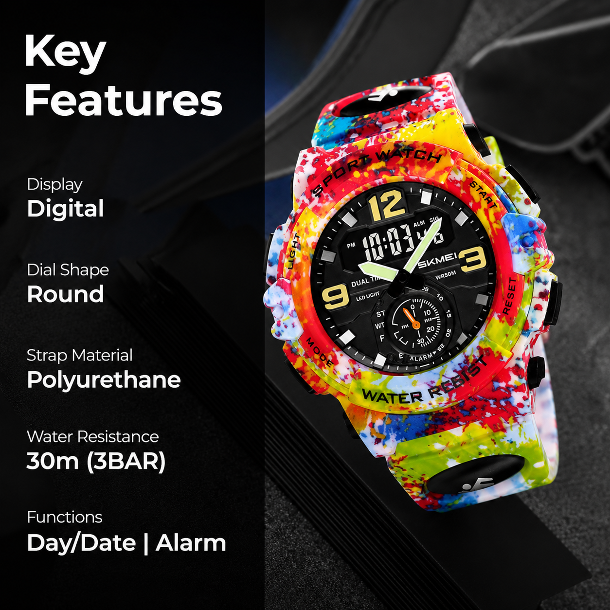 Artistic Dual Display Sports Watch for men