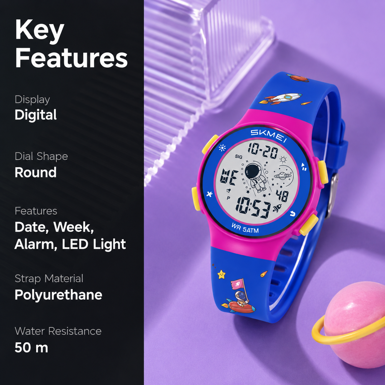Kids Digital Watch with Cartoon Space Design and Soft Comfortable Strap for Daily Wear