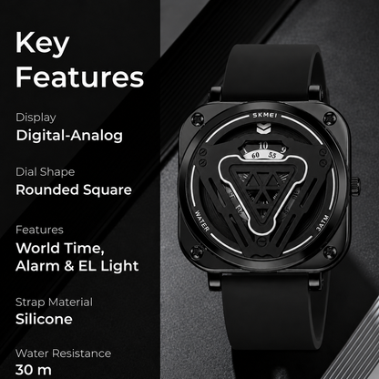 Futuristic Digital Analog Wrist Watch with Silicone Strap