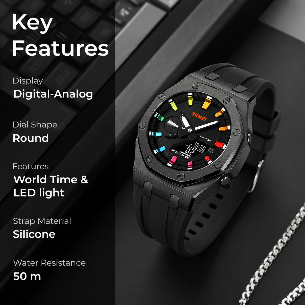 Premium Analog Digital Wrist Watch with Silicone Strap