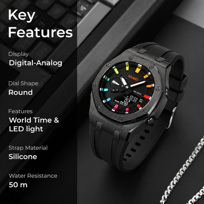 Premium Analog Digital Wrist Watch with Silicone Strap
