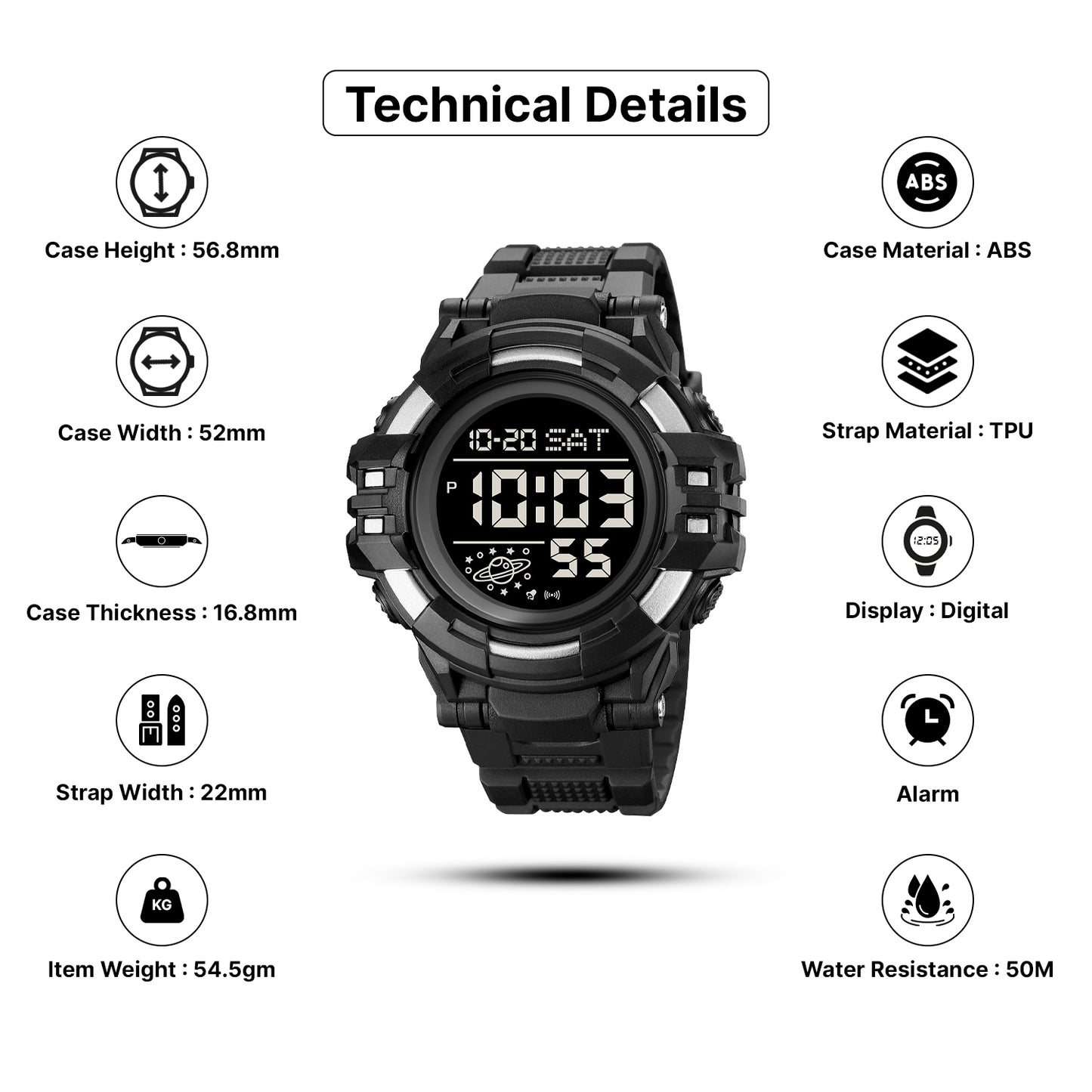 Skmei Digital Dial TPU Strap Watch for Men - 2003