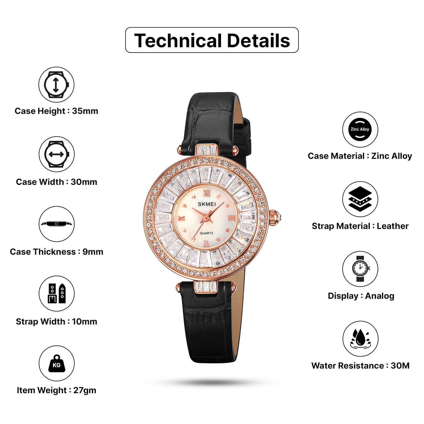 Skmei Quartz Analog Dial Leather Strap Watch for Women - 2009