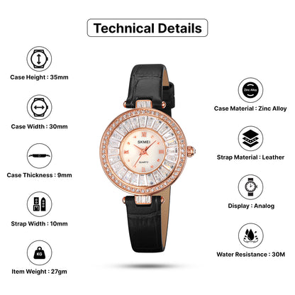 Skmei Quartz Analog Dial Leather Strap Watch for Women - 2009