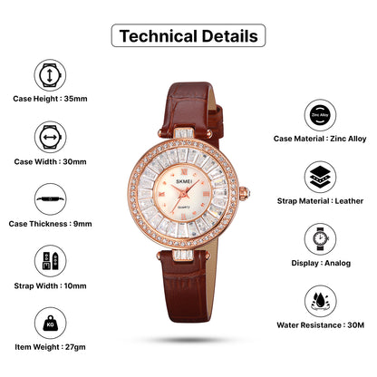 Skmei Quartz Analog Dial Leather Strap Watch for Women - 2009