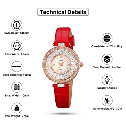Skmei Quartz Analog Dial Leather Strap Watch for Women - 2009