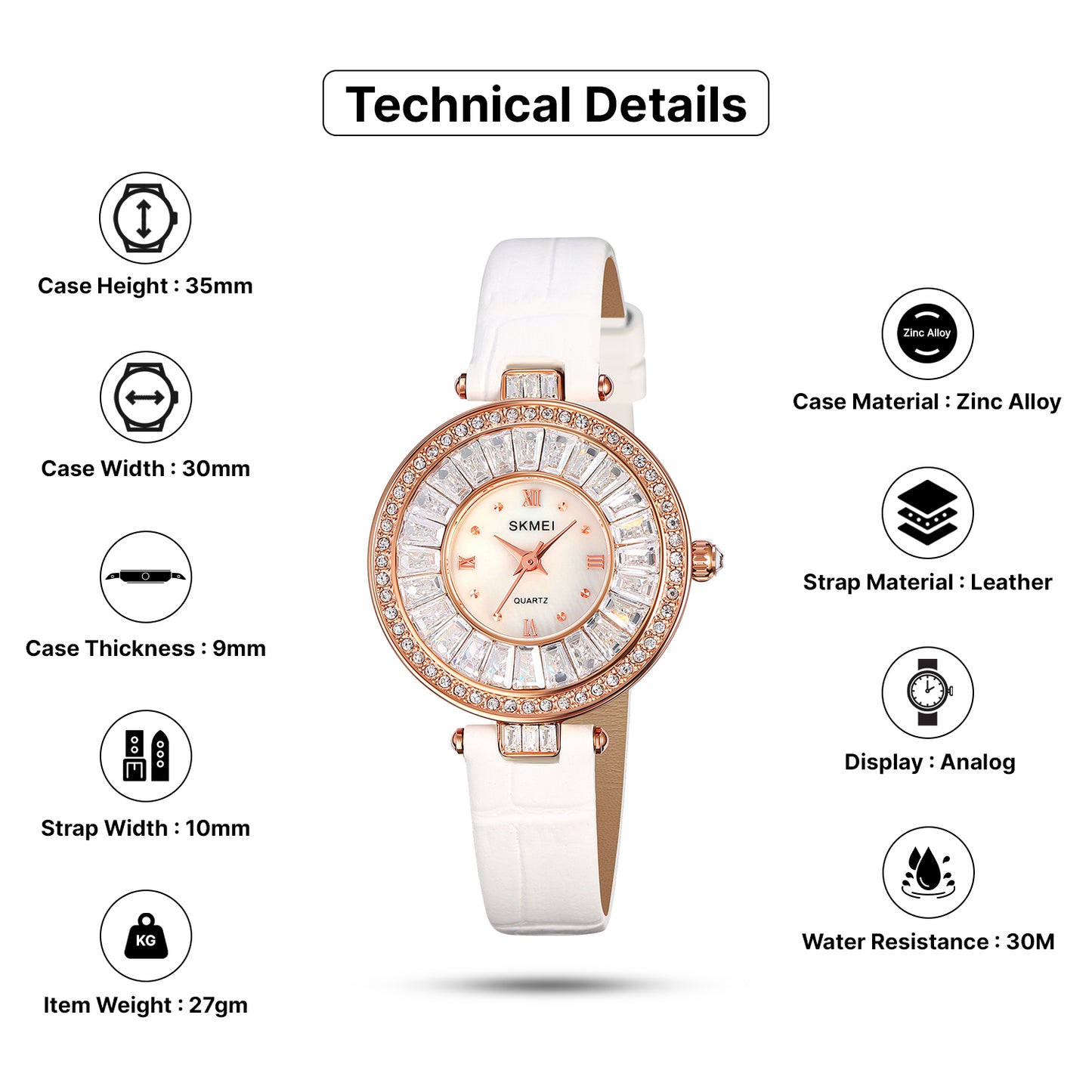 Skmei Quartz Analog Dial Leather Strap Watch for Women - 2009