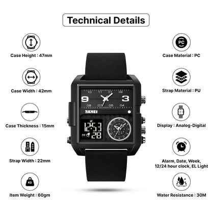 Skmei Digital Dial PU Strap Watch for Men - 2021