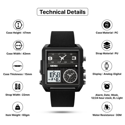 Skmei Digital Dial PU Strap Watch for Men - 2021