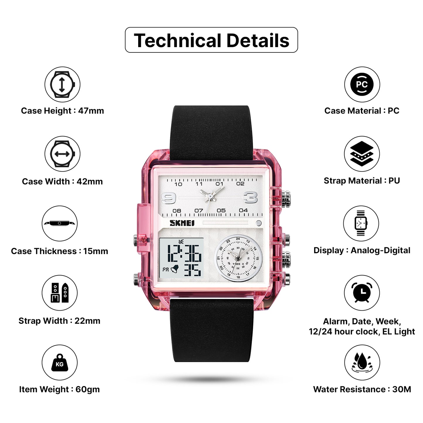 Skmei Digital Dial PU Strap Watch for Men - 2021