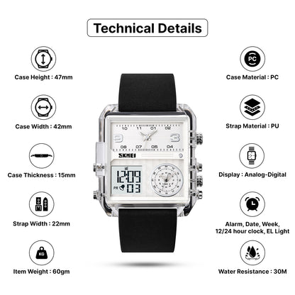Skmei Digital Dial PU Strap Watch for Men - 2021