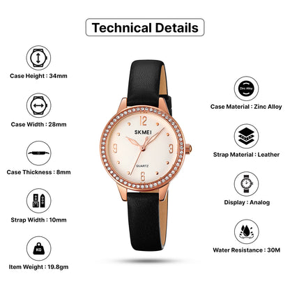 Skmei Quartz Analog Dial Leather Strap Watch for Women - 2027