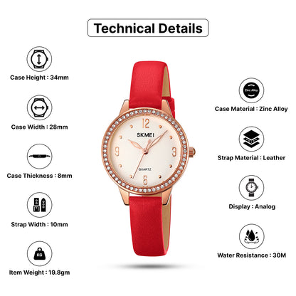 Skmei Quartz Analog Dial Leather Strap Watch for Women - 2027