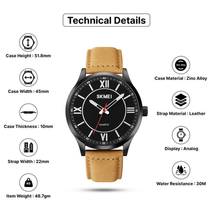 Skmei Quartz Analog Dial Leather Strap Watch for Men - 2029