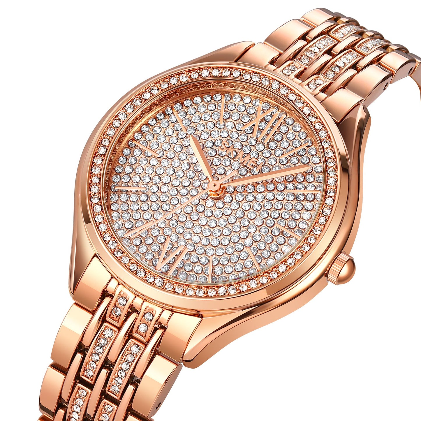 Women's Quartz Watch Rose Gold with Rhinestones - 2030