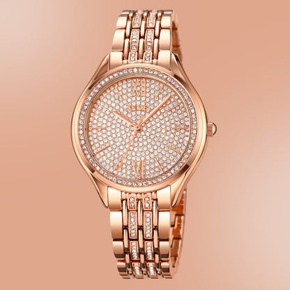 Women's Quartz Watch Rose Gold with Rhinestones - 2030