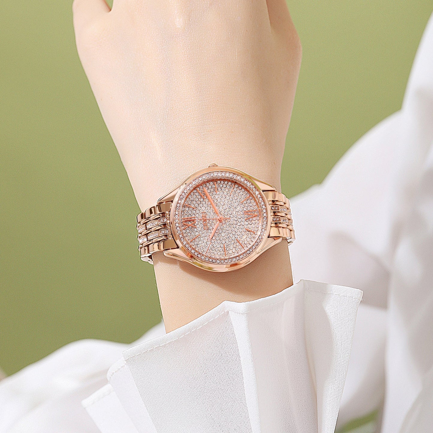 Women's Quartz Watch Rose Gold with Rhinestones - 2030