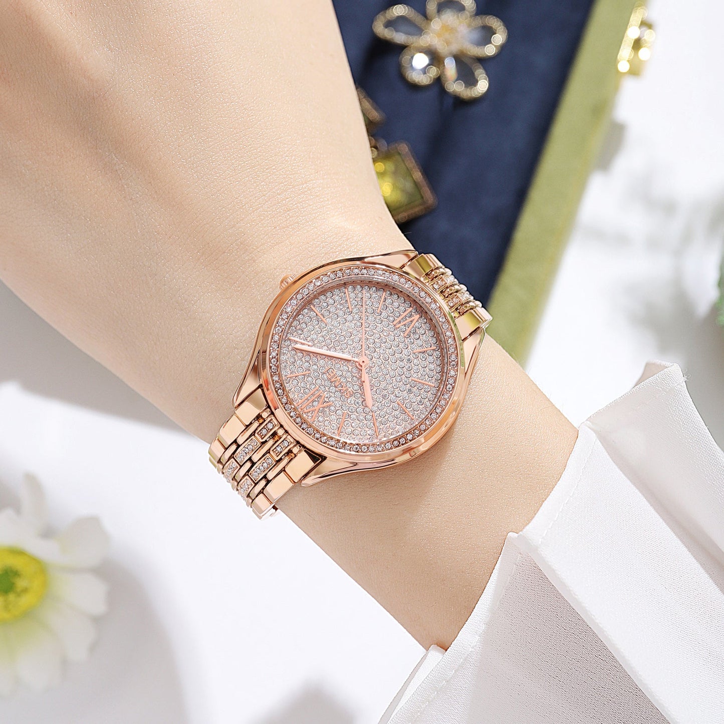 Women's Quartz Watch Rose Gold with Rhinestones - 2030