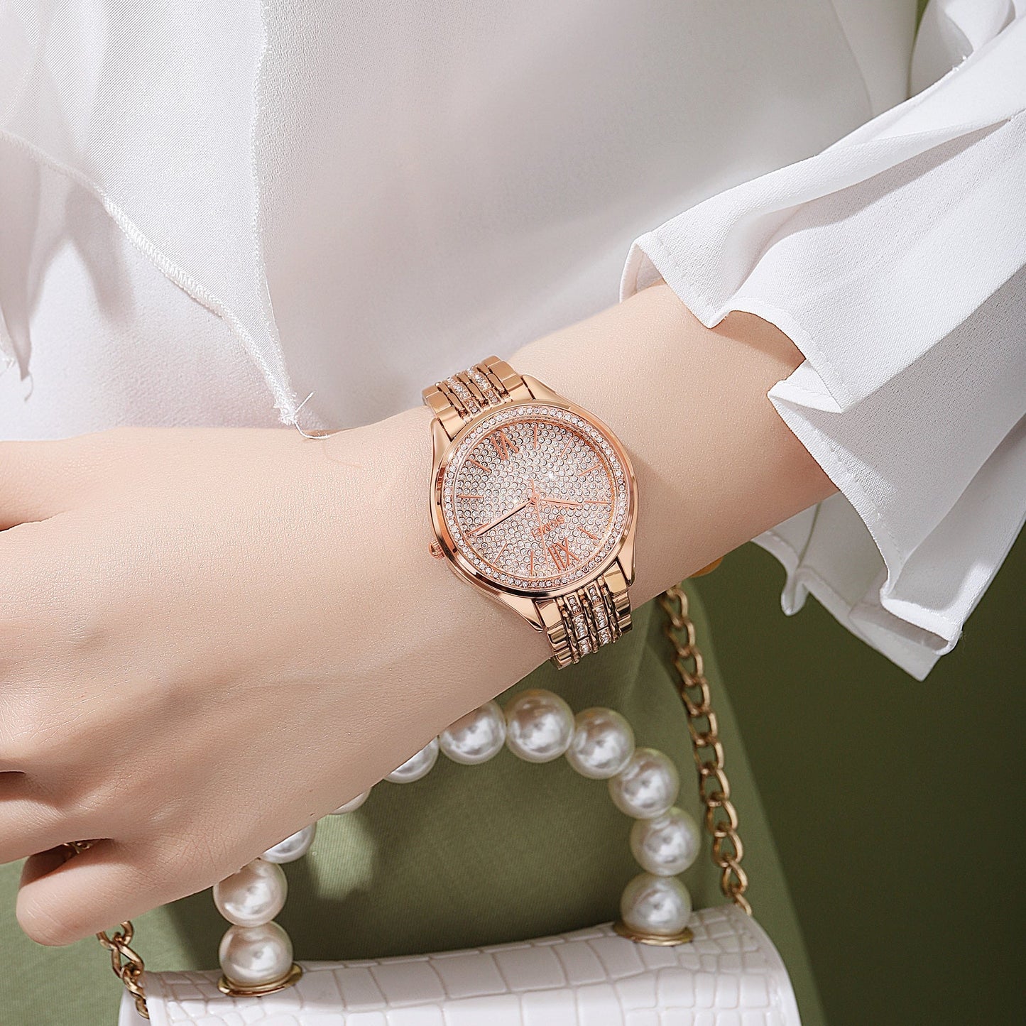 Women's Quartz Watch Rose Gold with Rhinestones - 2030