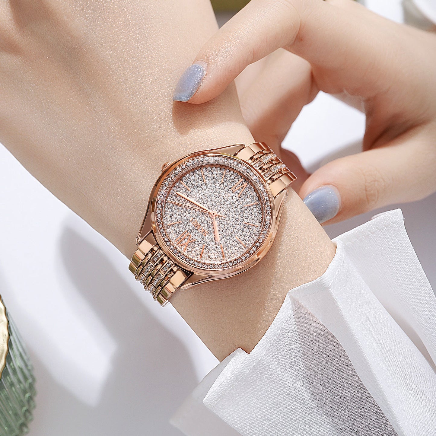 Women's Quartz Watch Rose Gold with Rhinestones - 2030